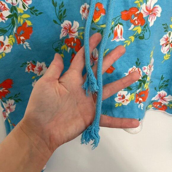 LEVI'S LEVIS Floral Raw Cut Hoodie Sweatshirt Blue Multi Hawaiian Cropped Crop - Picture 16 of 16